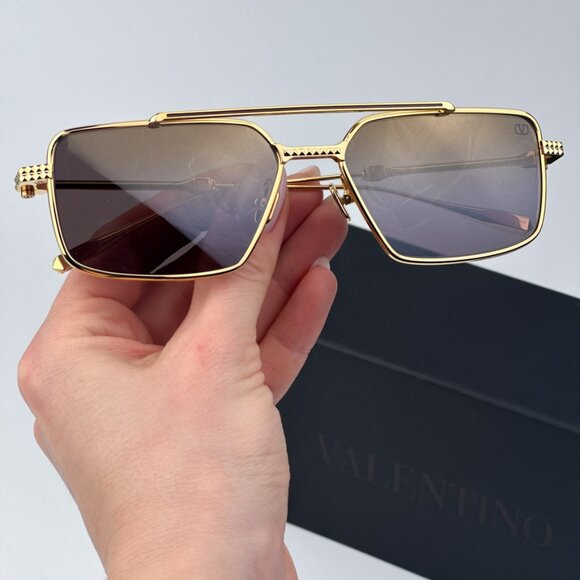 Valentino V-SEI VLS 111B 58 Women Sunglasses Titanium Gold Brown Gradient Mirror main image 12